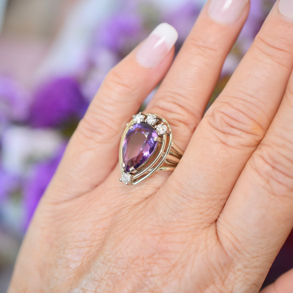 Vintage 18ct White Gold Amethyst And Diamond Cocktail Ring