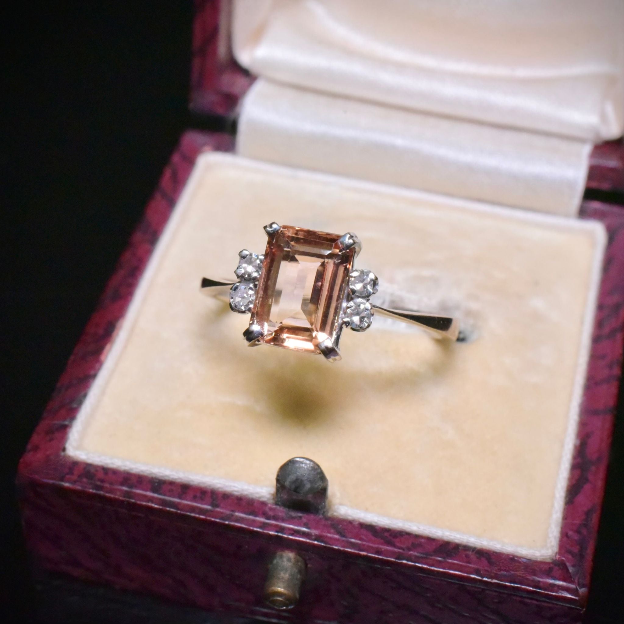 Vintage 18ct White Gold Imperial Topaz And Diamond Ring