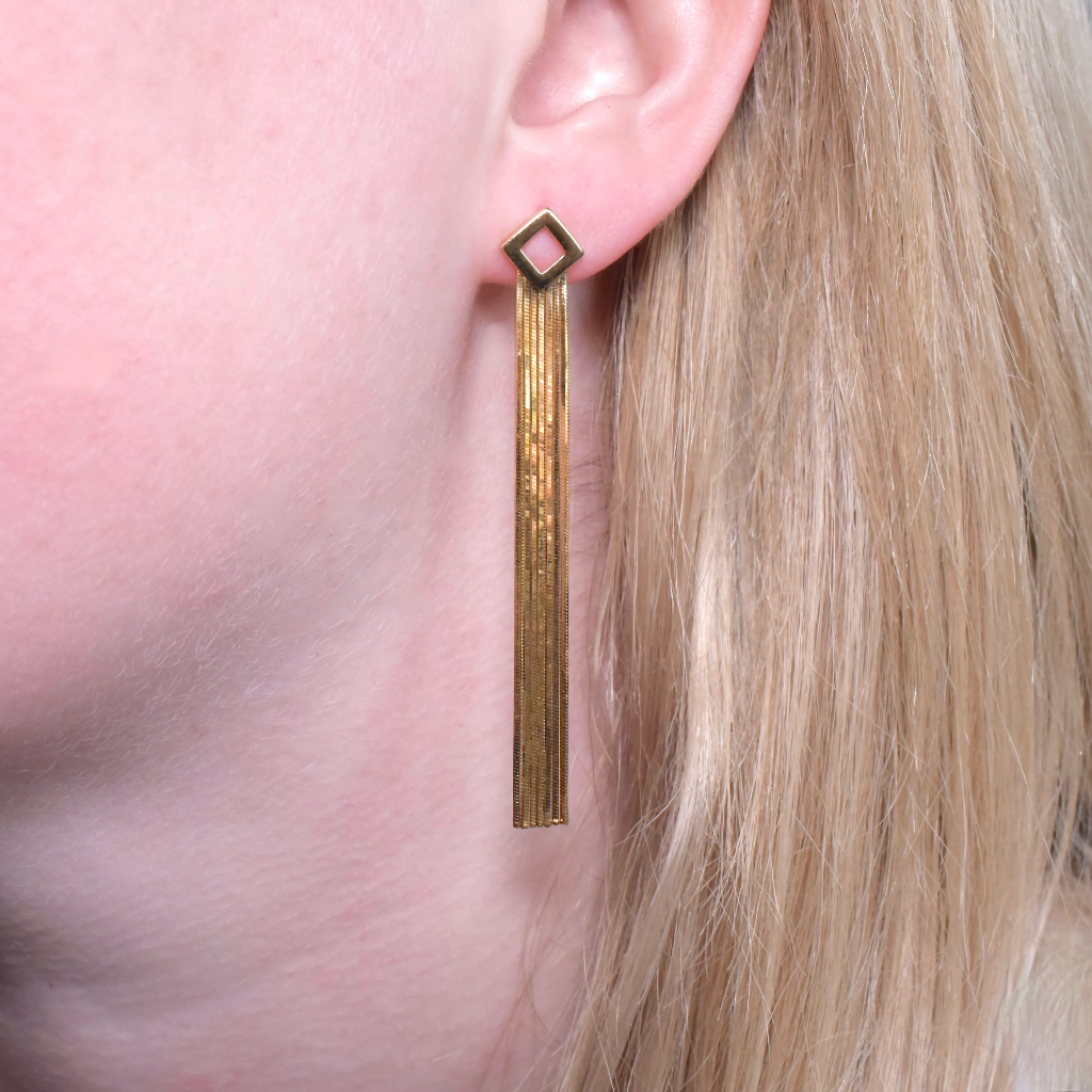 Modern 18ct Yellow Gold Long Drop Tassel Earrings