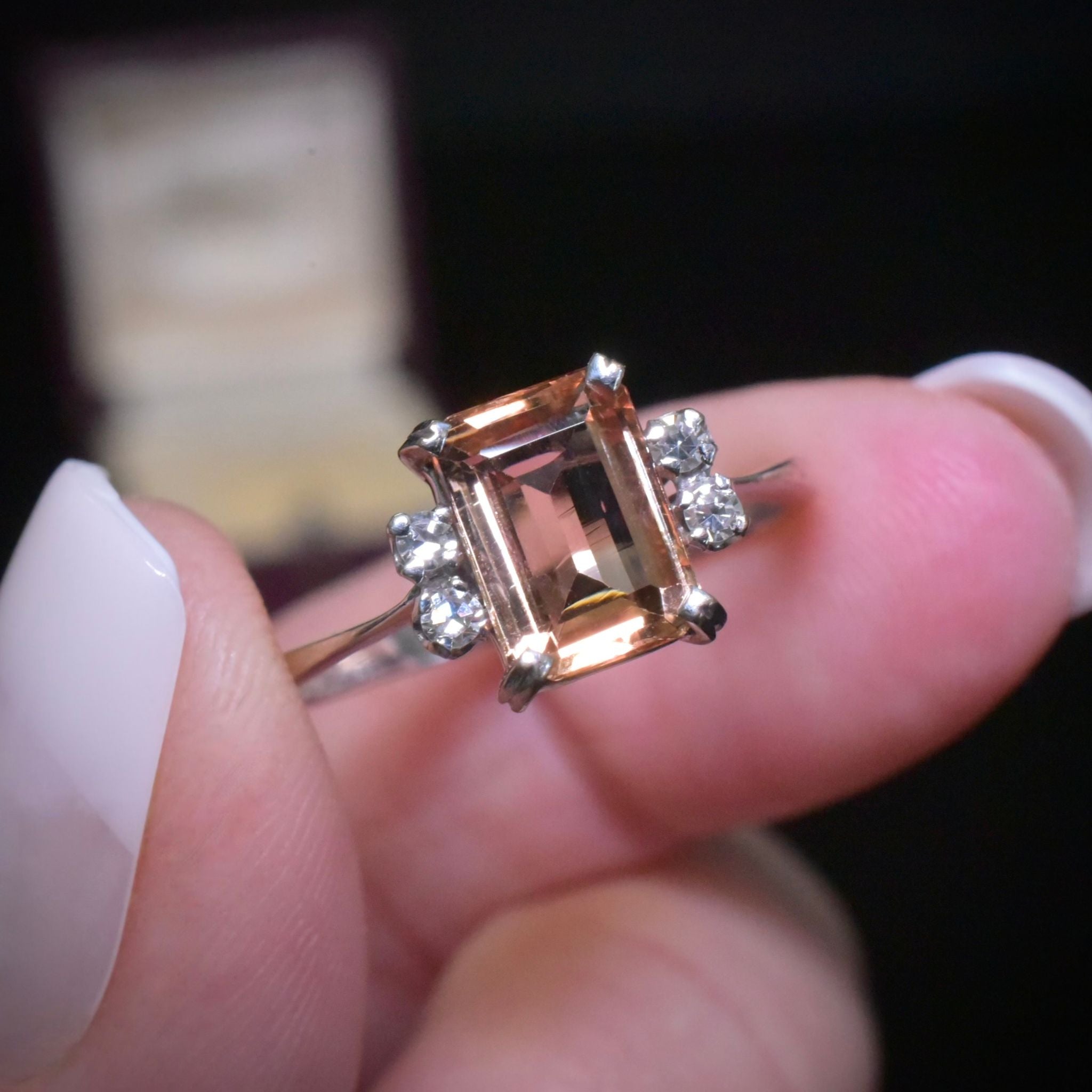 Vintage 18ct White Gold Imperial Topaz And Diamond Ring
