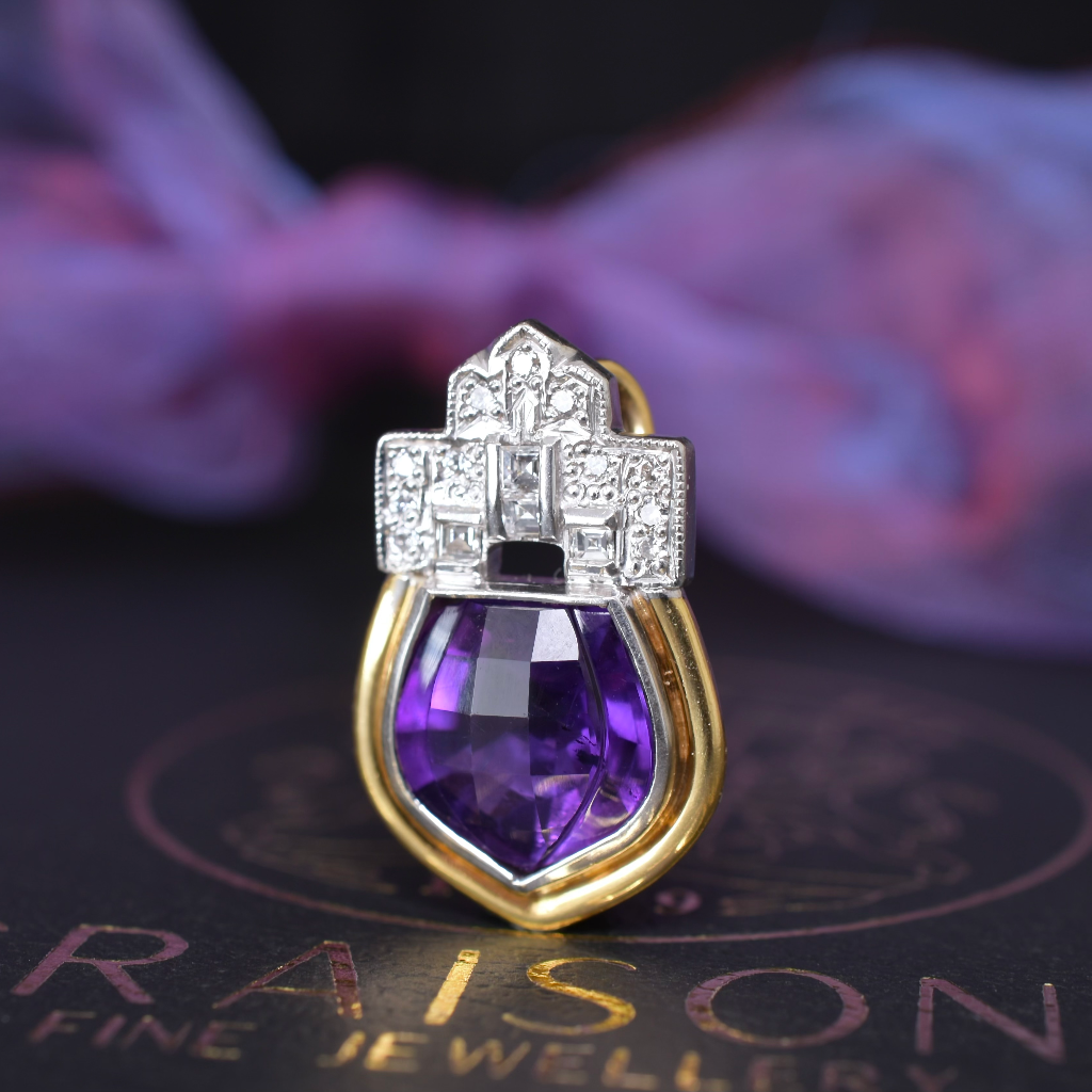 Contemporary 9ct Gold Amethyst And Diamond Pendant