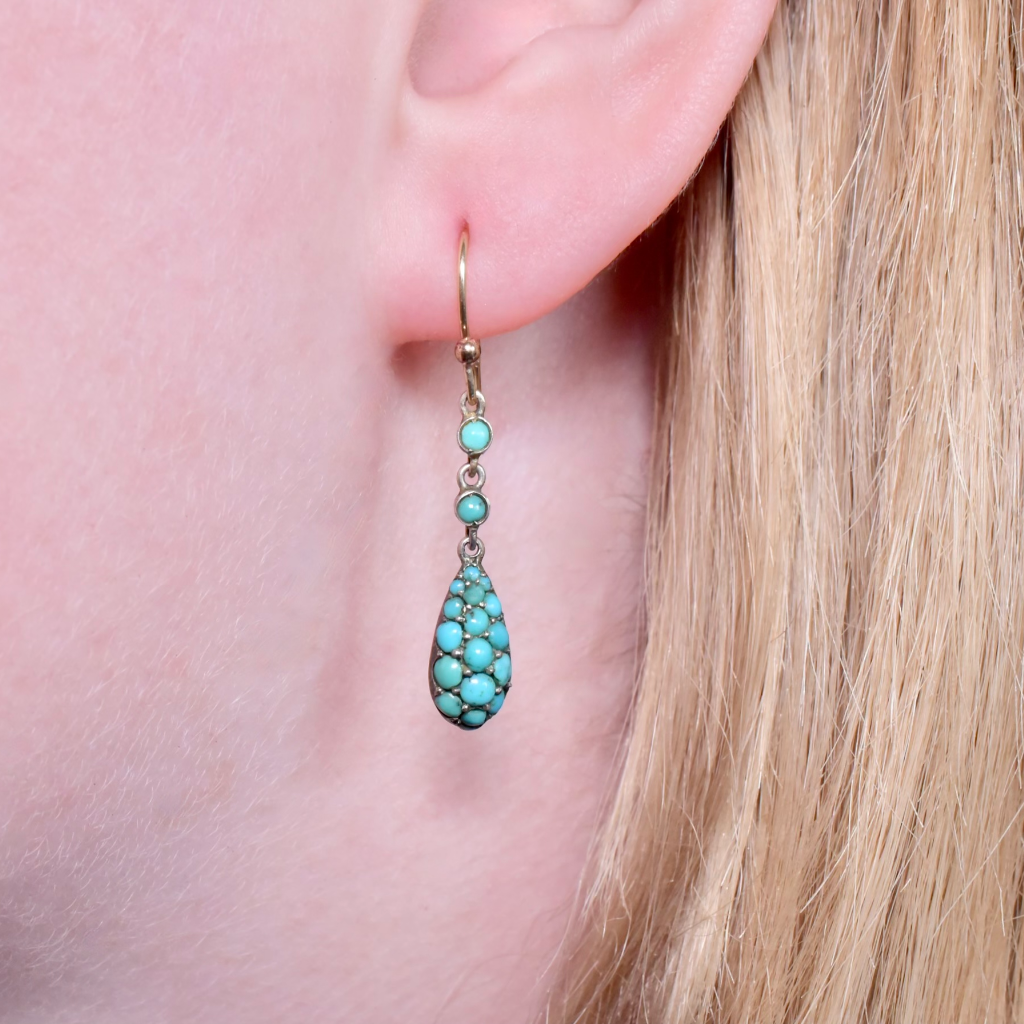 Antique Early 20th Century Turquoise Drop Earrings