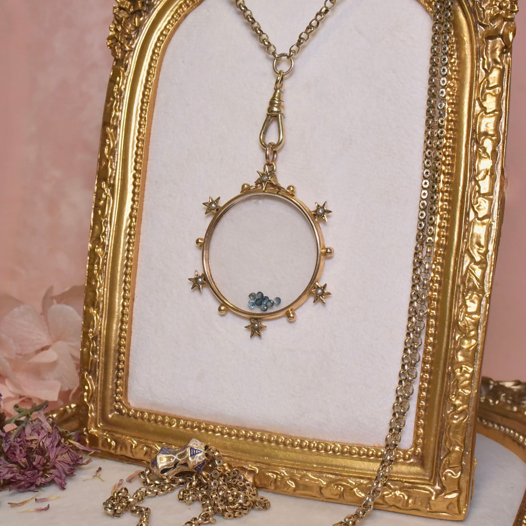 Antique Edwardian 9ct Rose Gold Seed Pearl Double Sided Photo Locket Circa 1910