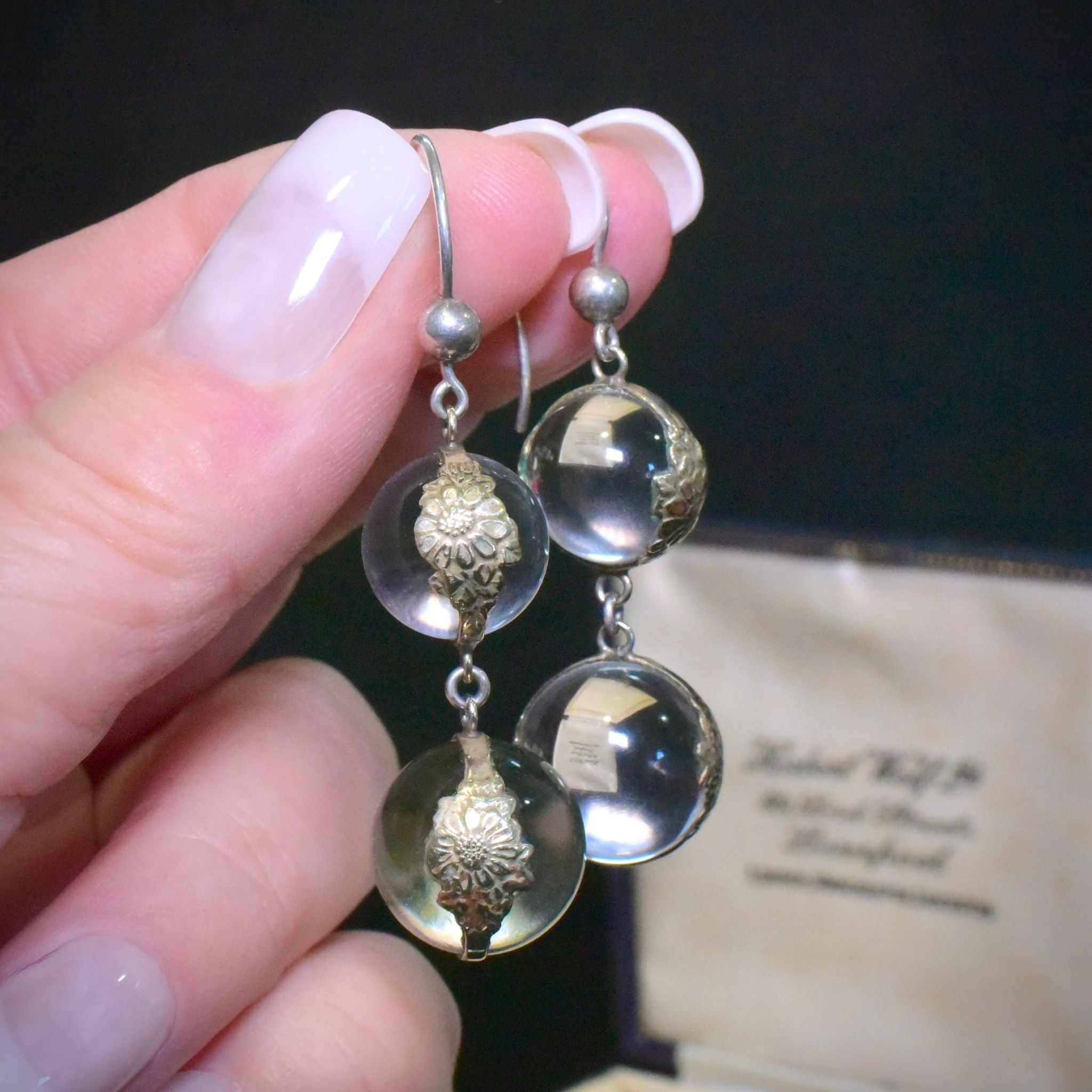 Antique Art Deco Silver ‘Pools Of Light’ Earrings Circa 1920’s