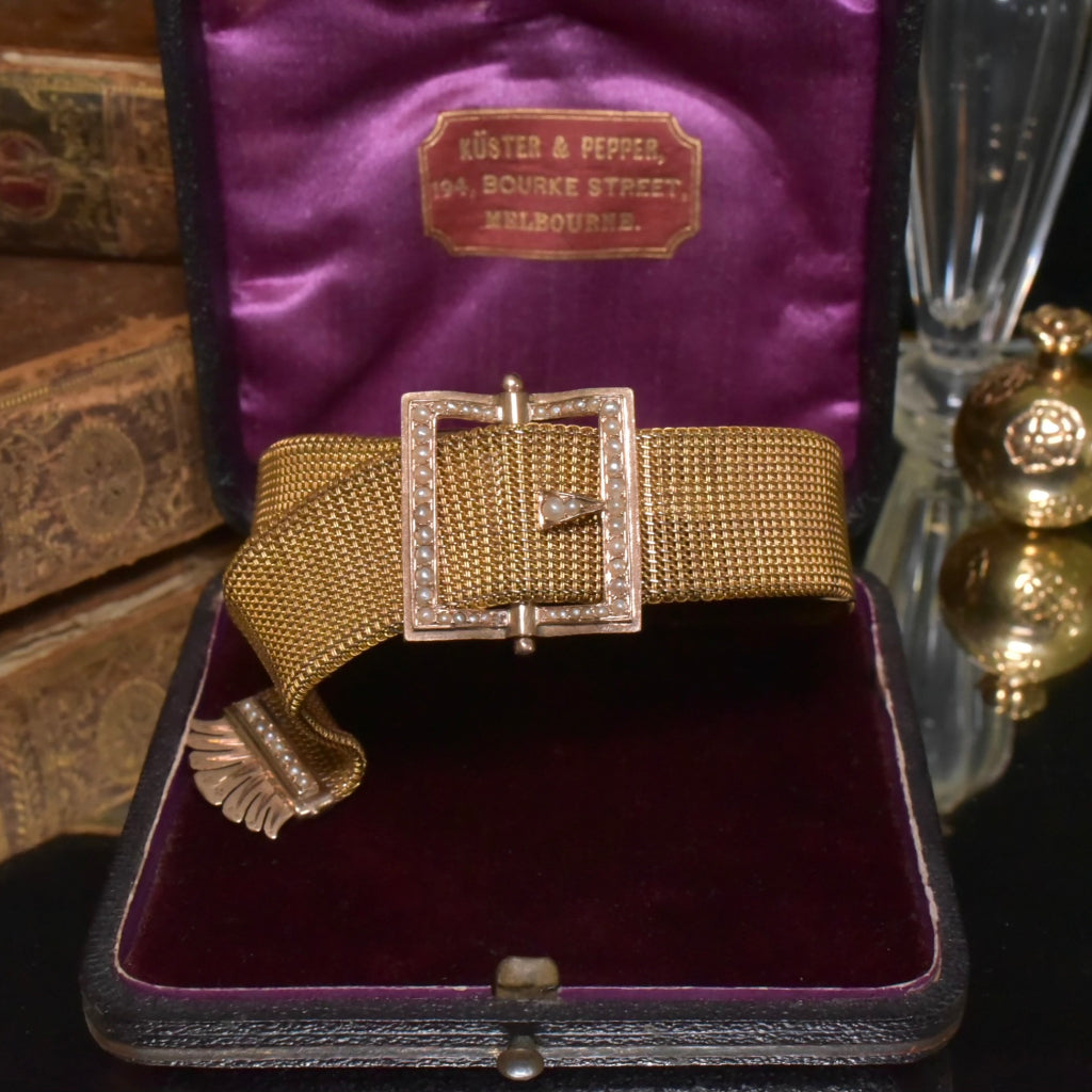 Superb Antique Victorian ‘REGARD’ 15ct Yellow (And Rose) Gold Buckle Bracelet Circa 1890’s