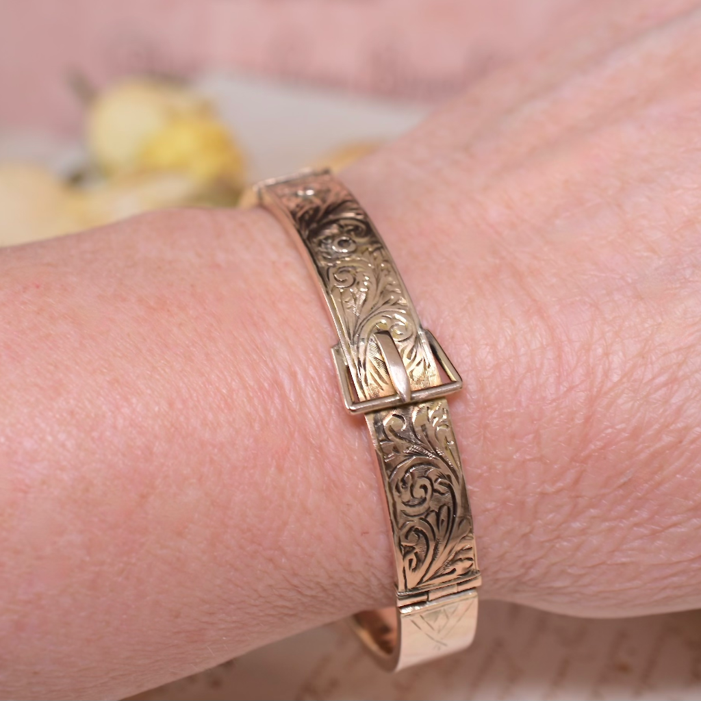 Antique 9ct Rose Gold Buckle Bangle - Birmingham 1916