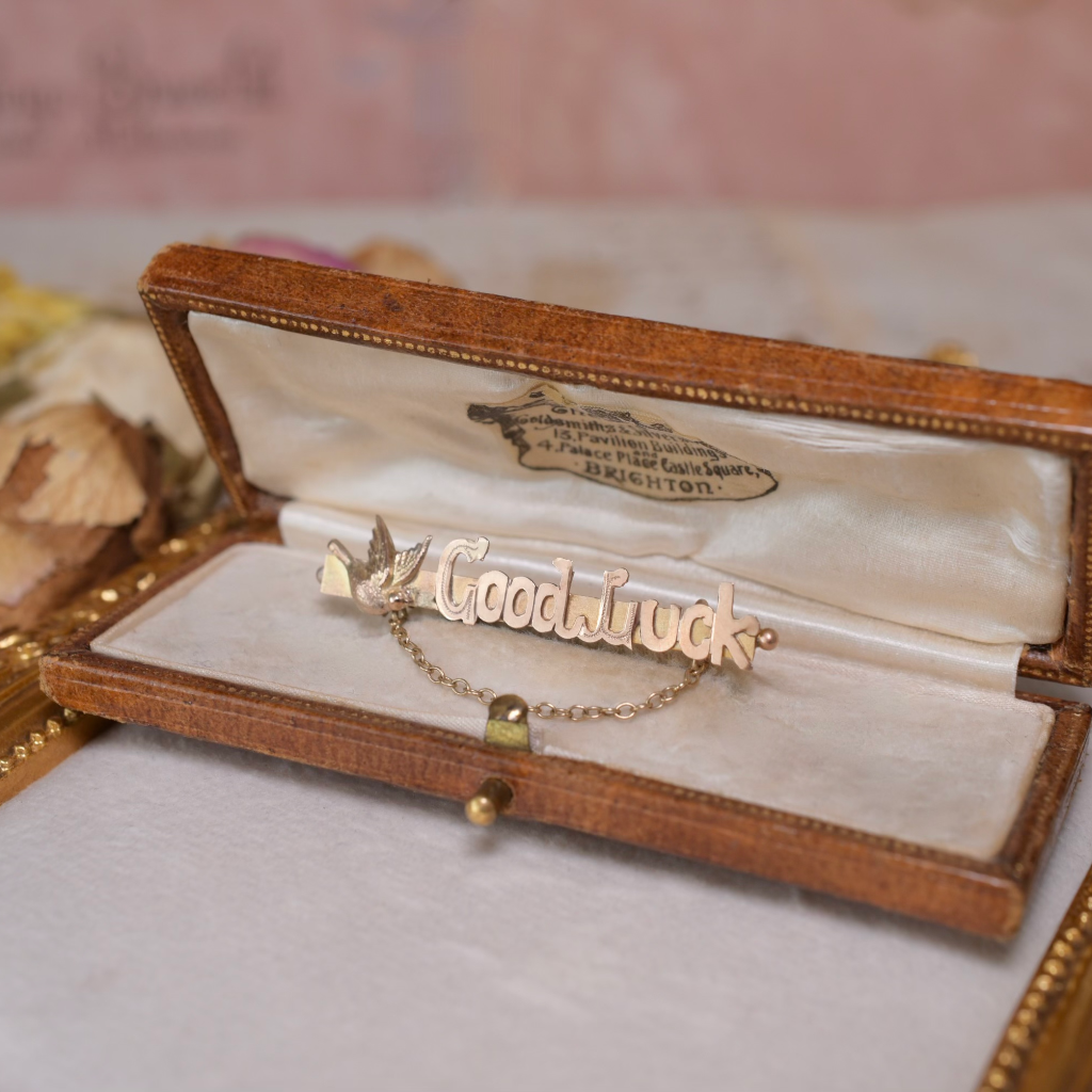 Antique Edwardian 9ct Rose Gold ‘Goodluck’ Swallow Brooch Circa 1910