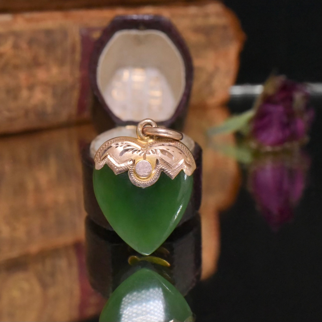 Antique Australian 9ct Rose Gold And Nephrite Jade ‘Heart’ Charm/Pendant Circa 1910