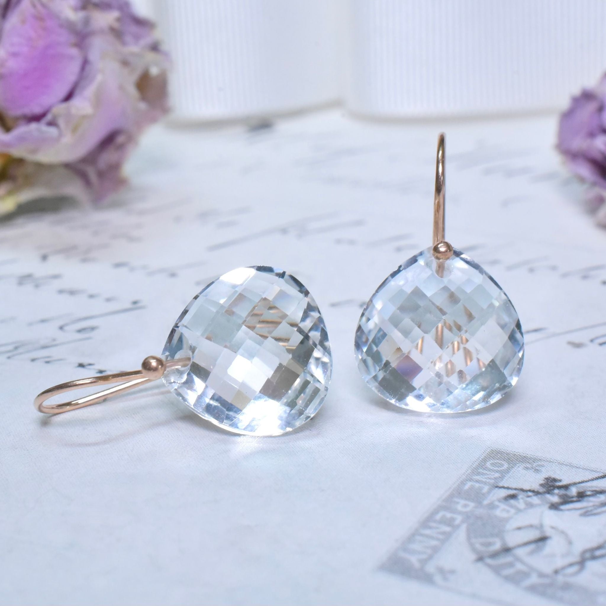 Contemporary Contemporary 9ct Rose Gold And Tear-Drop Topaz Earrings