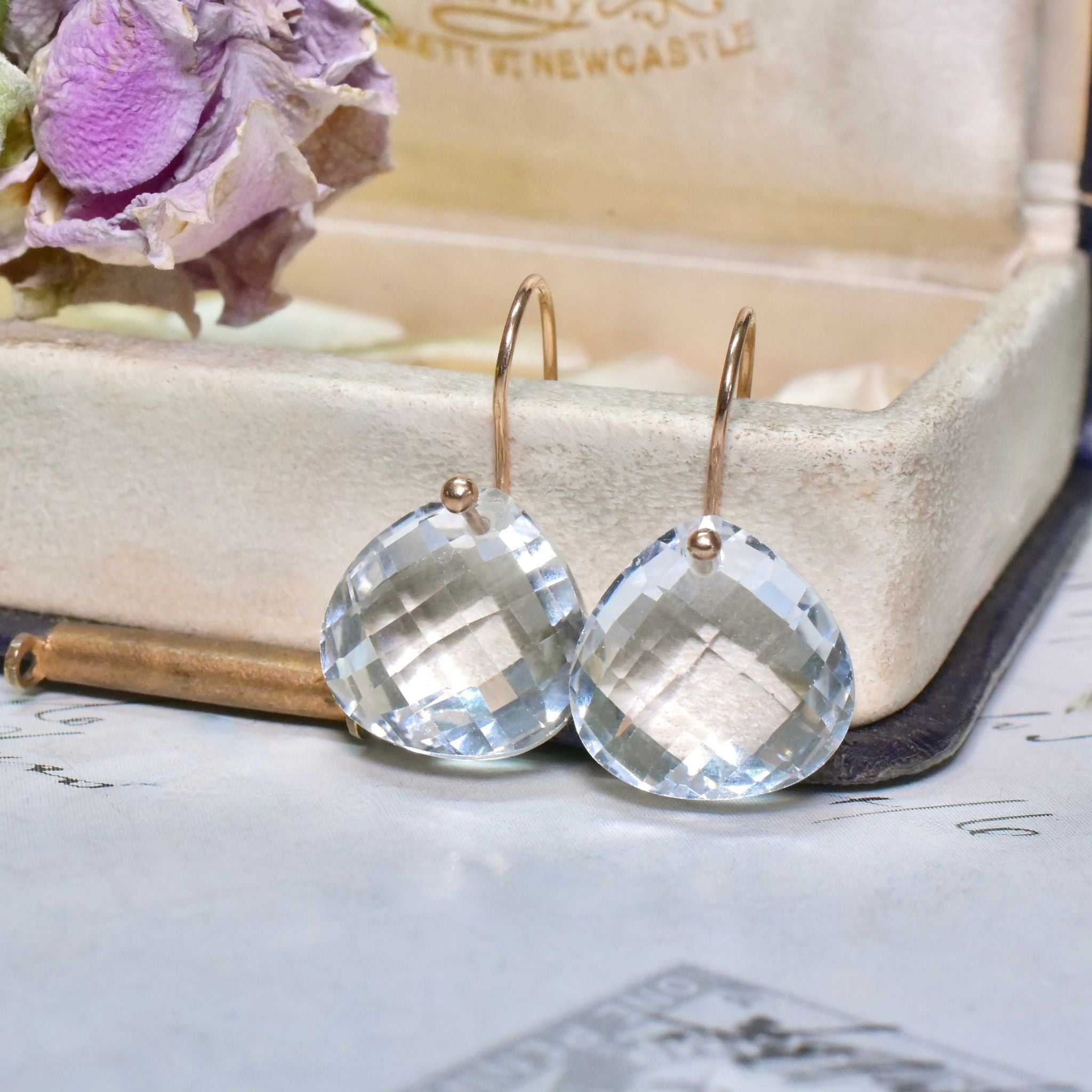 Contemporary Contemporary 9ct Rose Gold And Tear-Drop Topaz Earrings