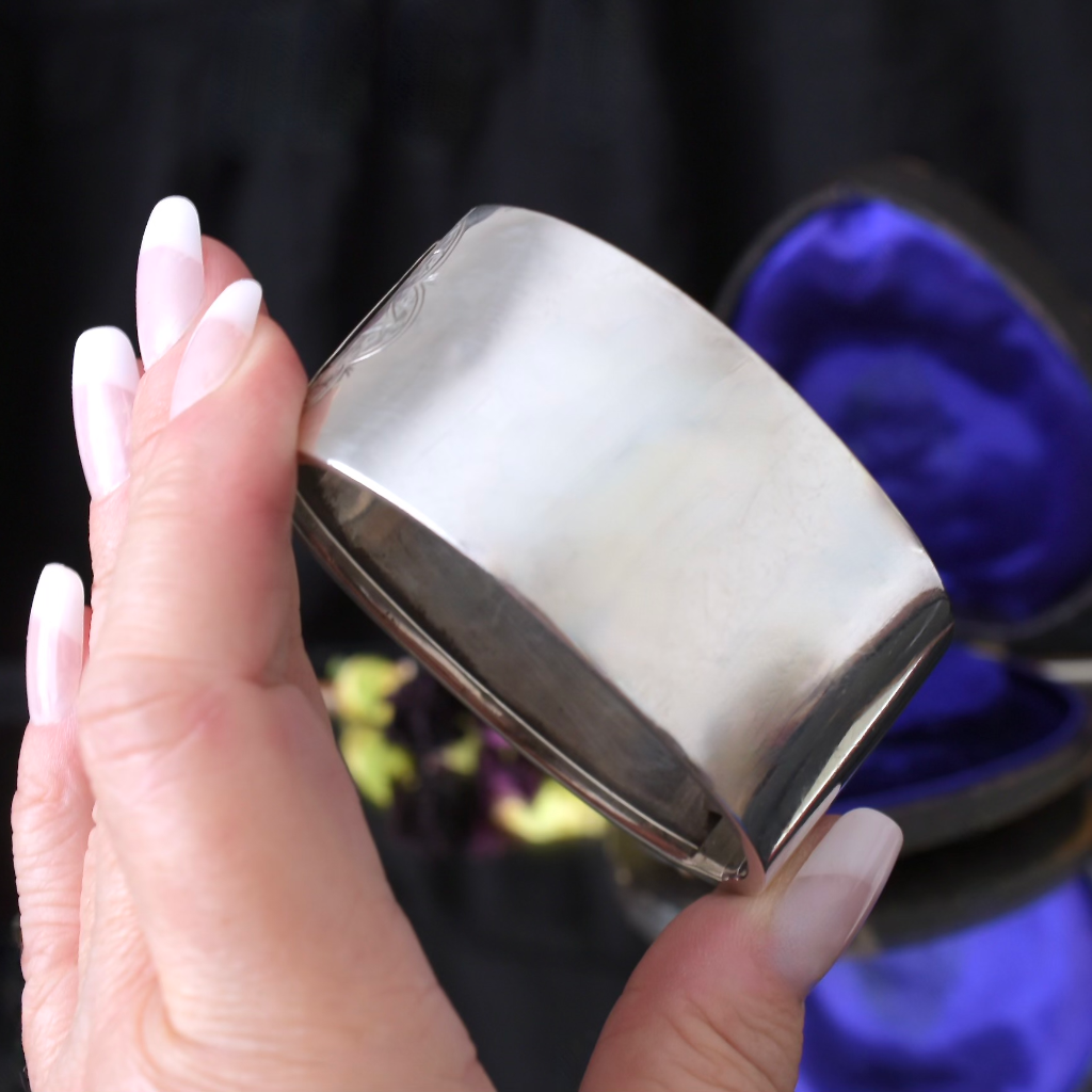 Victorian Silver Wide Floral Cuff Bangle Circa 1890