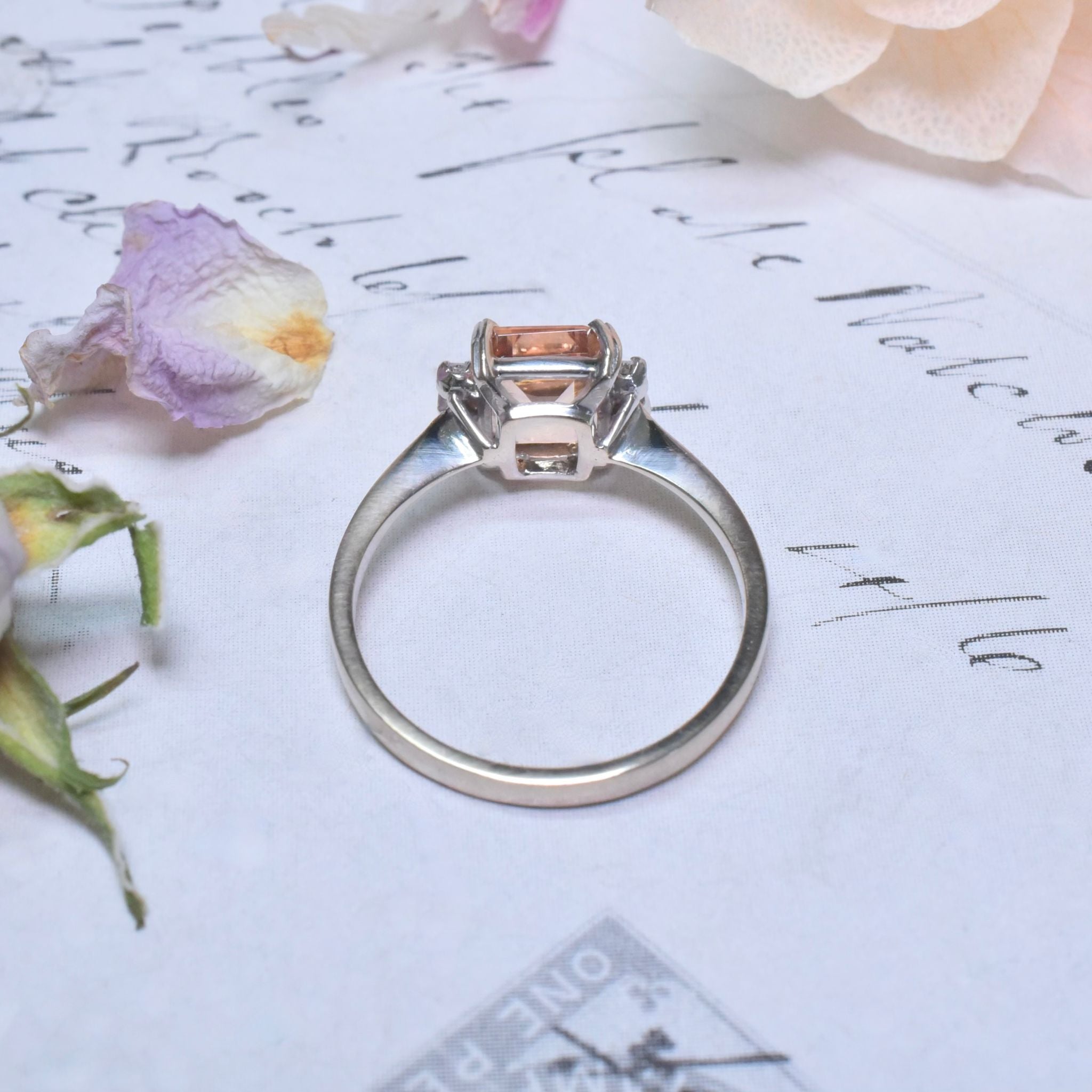 Vintage 18ct White Gold Imperial Topaz And Diamond Ring