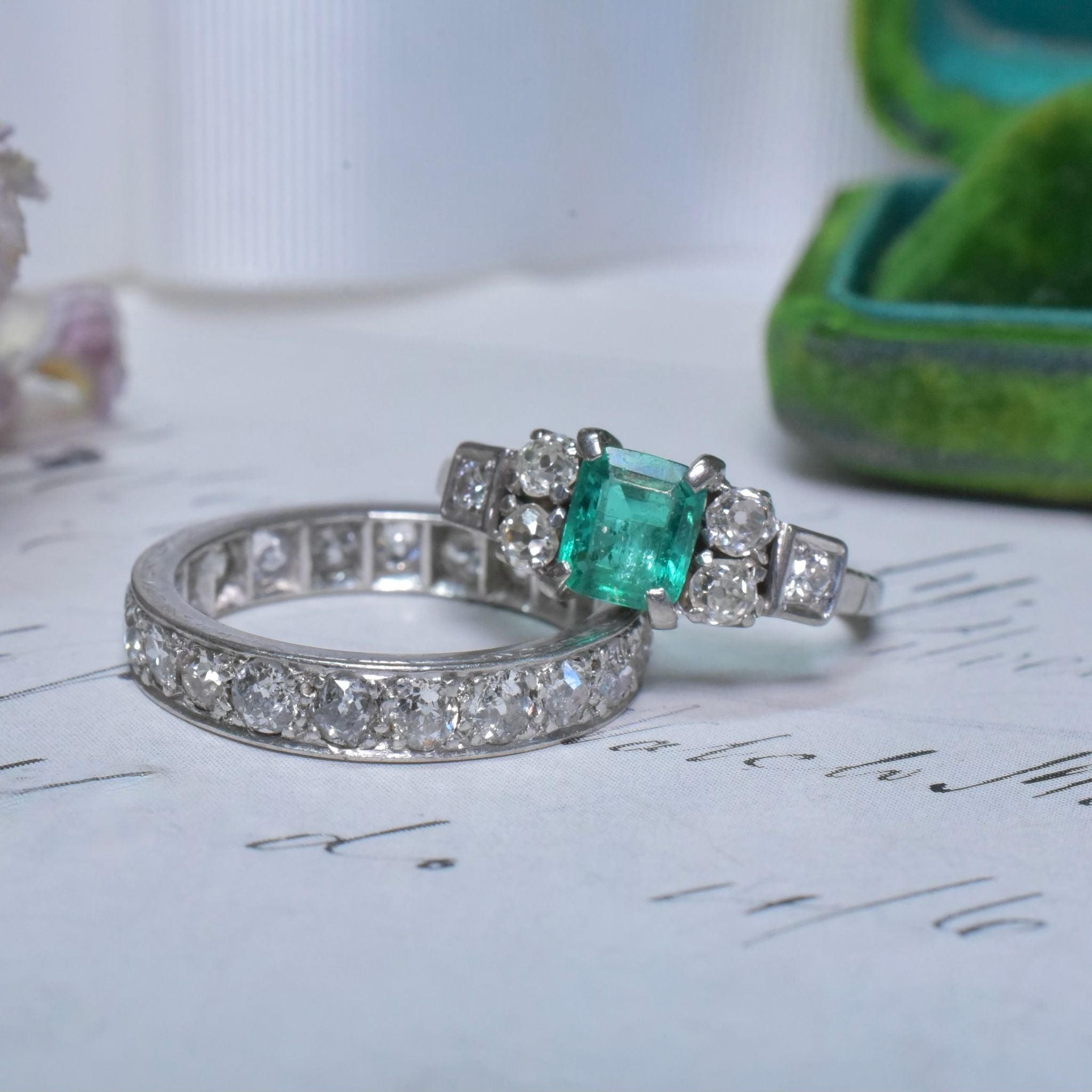 Antique Australian Platinum / 18ct White Gold Emerald And Diamond Ring Circa 1920’s-30’s