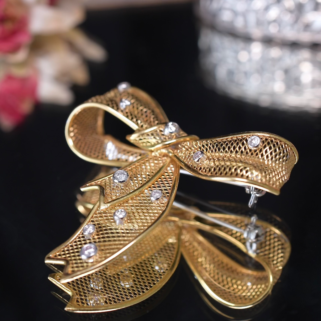 Modern 18ct Yellow And White Gold ‘Bow’ Brooch