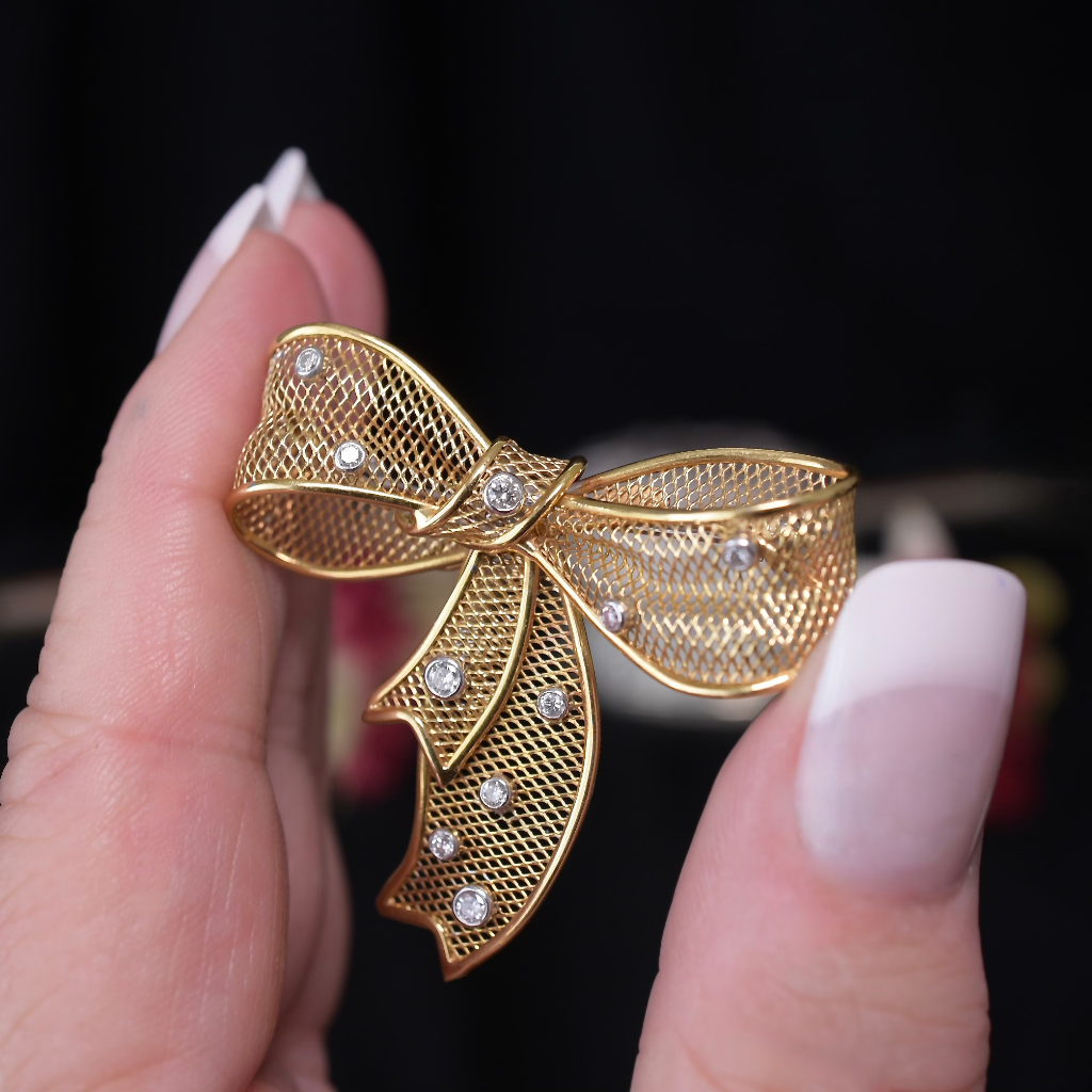 Modern 18ct Yellow And White Gold ‘Bow’ Brooch