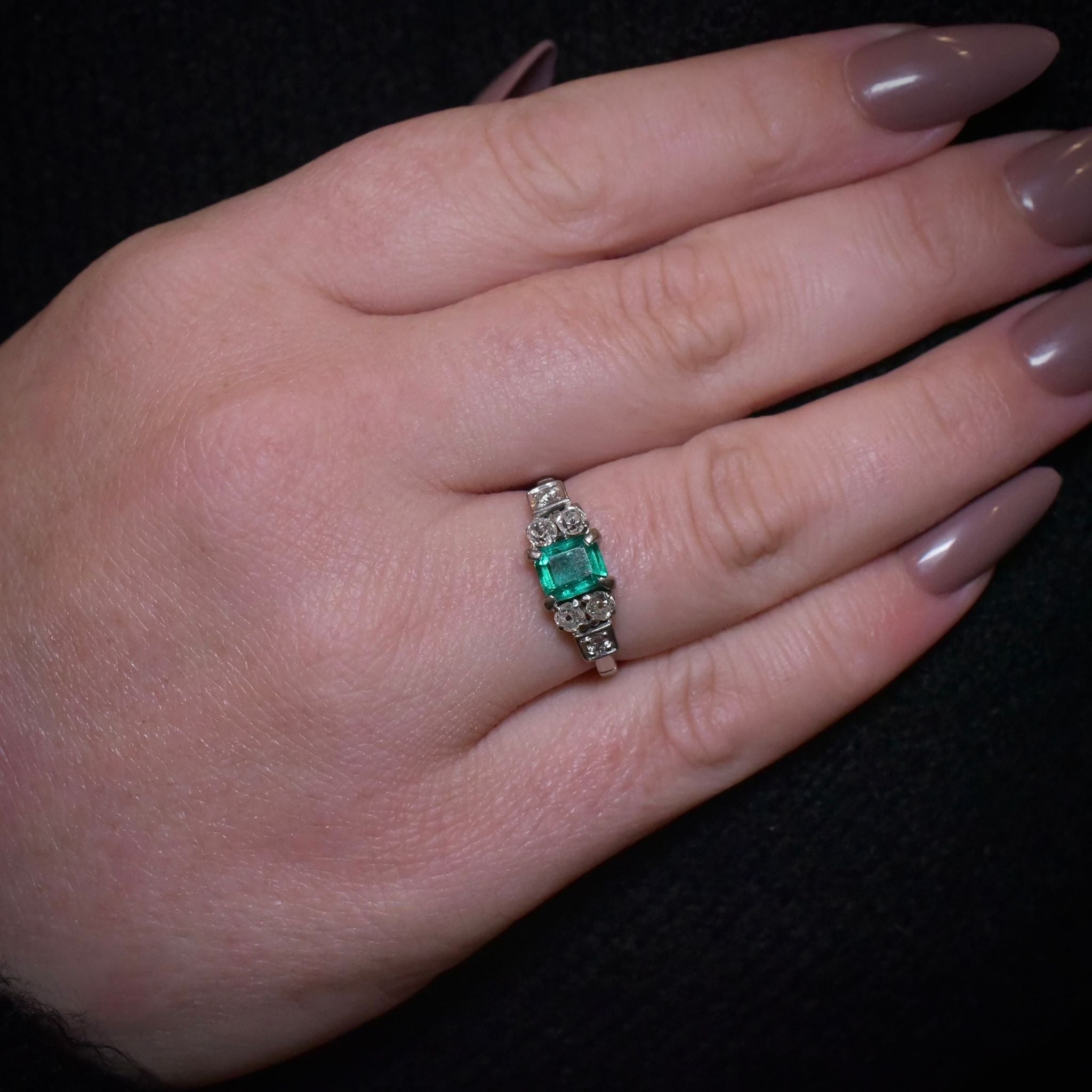 Antique Australian Platinum / 18ct White Gold Emerald And Diamond Ring Circa 1920’s-30’s