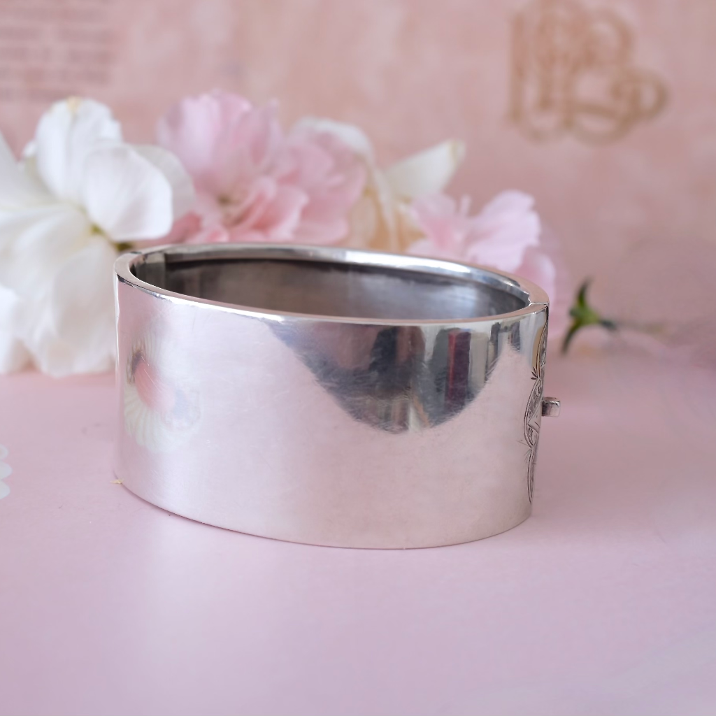 Victorian Silver Wide Floral Cuff Bangle Circa 1890