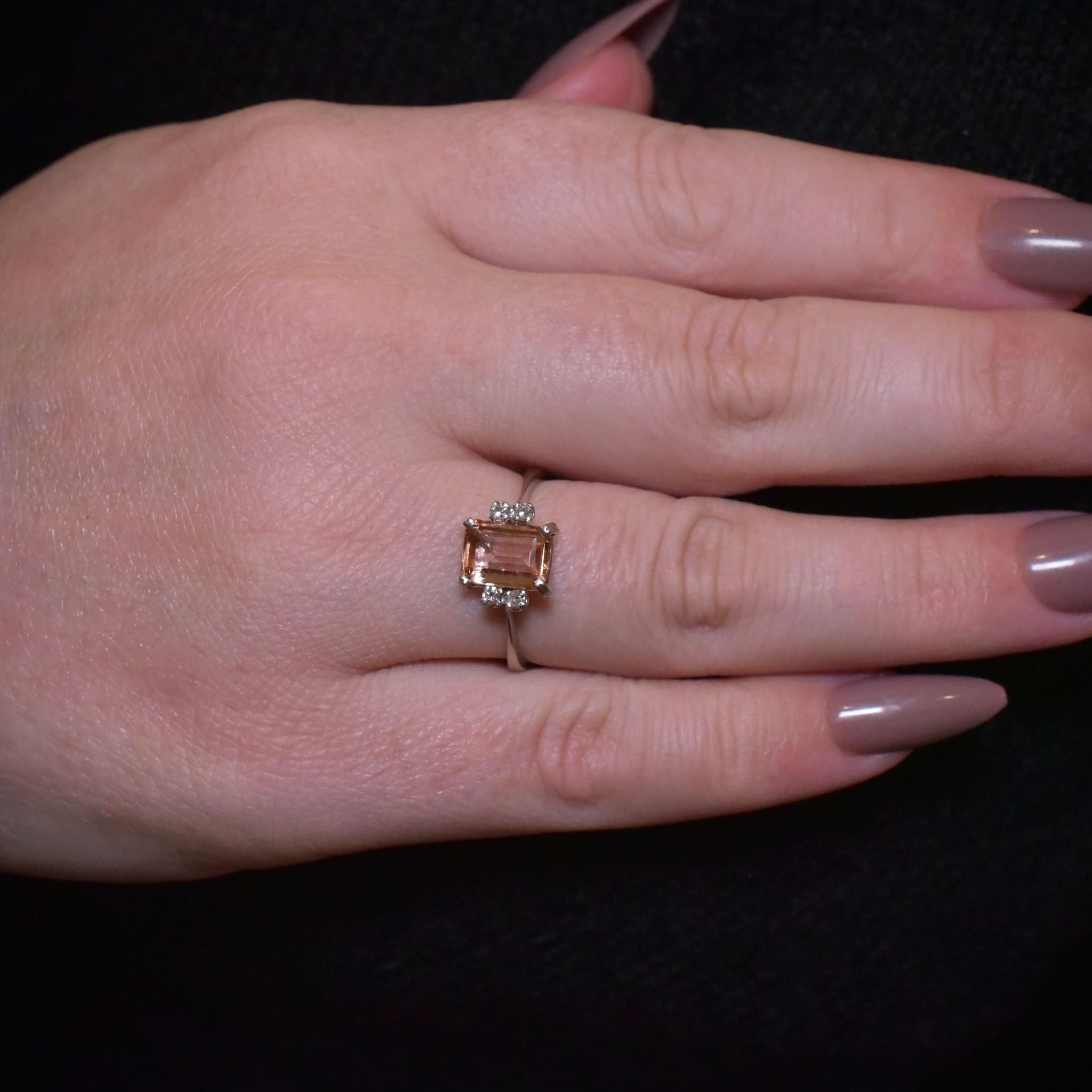 Vintage 18ct White Gold Imperial Topaz And Diamond Ring