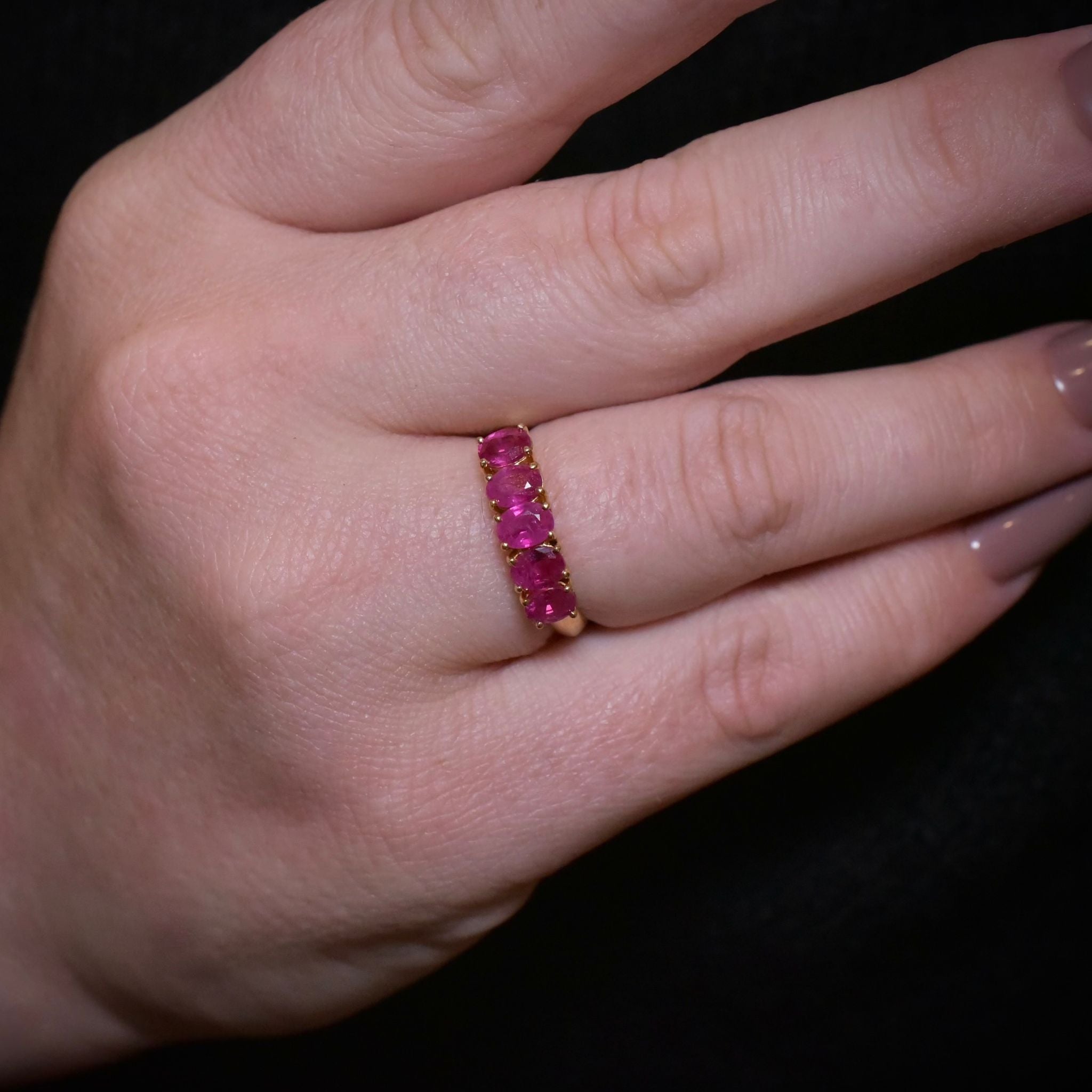 Modern 18ct Yellow Gold Natural Ruby Five Stone Half Hoop Ring