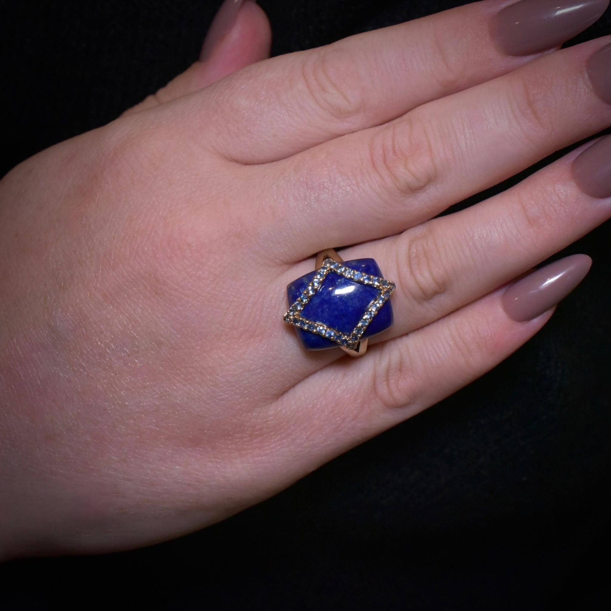 Contemporary 9ct Yellow Gold Lapis Lazuli And Natural Sapphire Ring