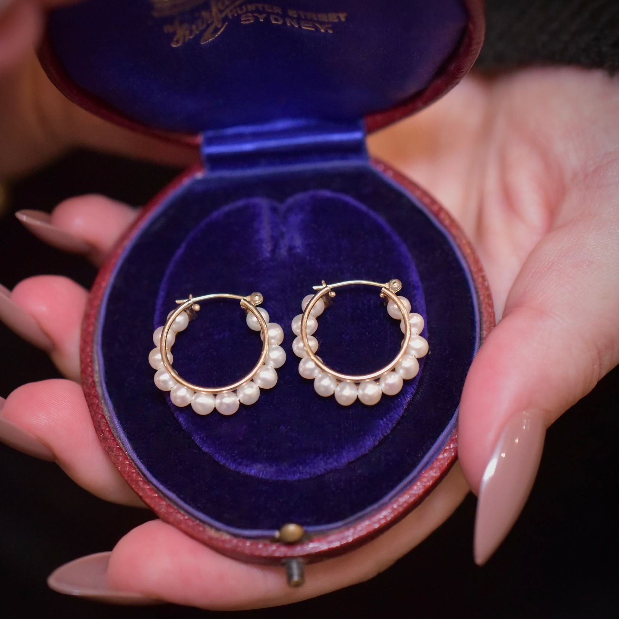 Modern 14ct Yellow Gold Cultured Pearl Hoop Earrings