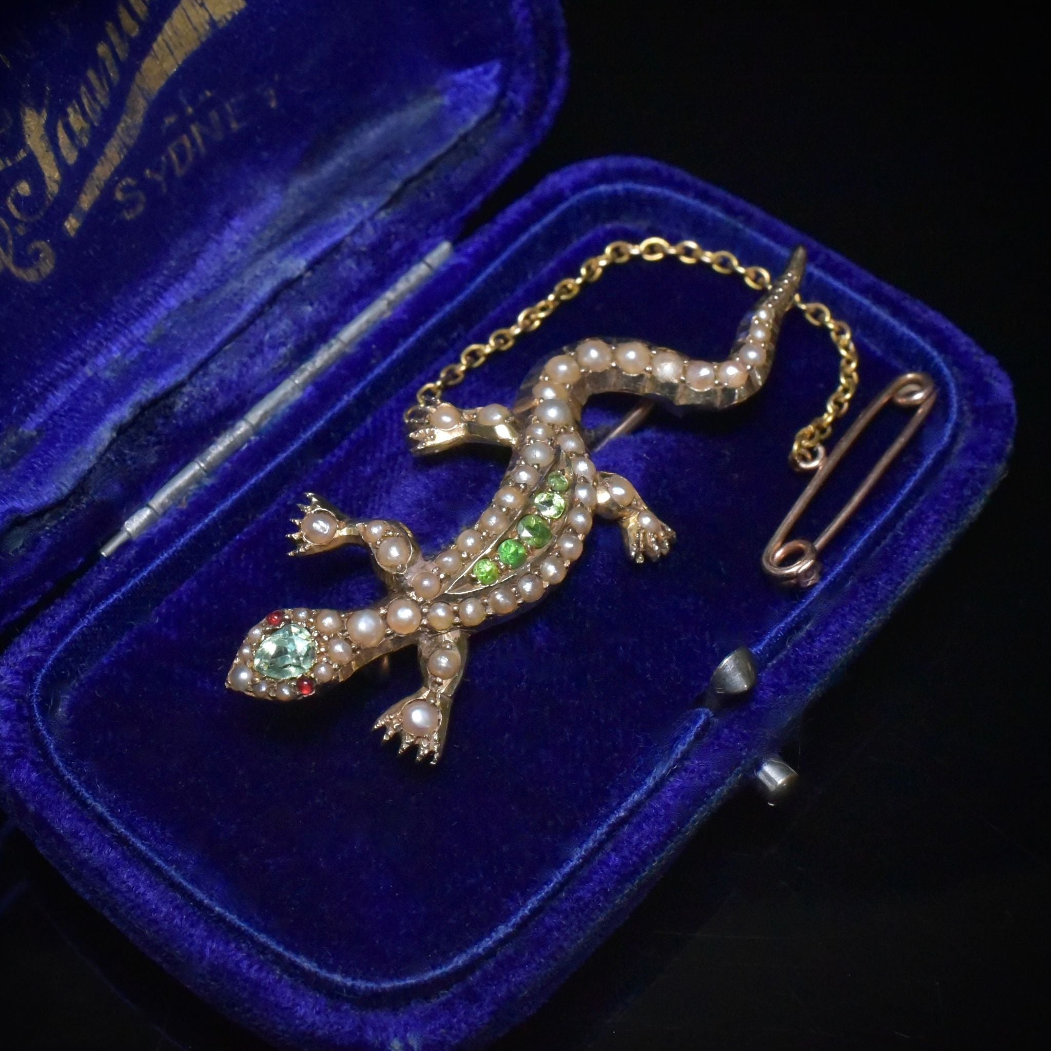 Antique Australian 15ct Gold Demantoid Garnet And Seed Pearl ‘Salamander’ Circa 1910