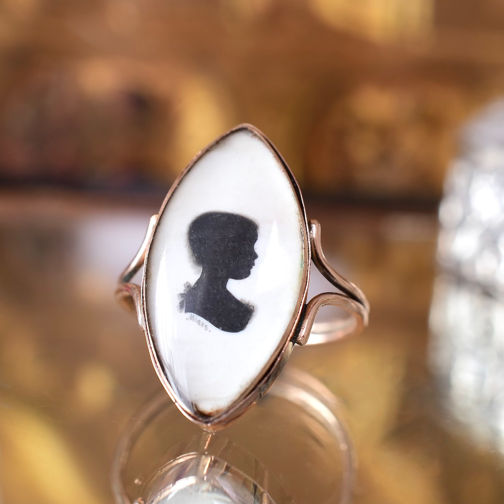 Georgian 9ct Rose Gold Silhouette Navette Ring Signed John Miers Circa 1790