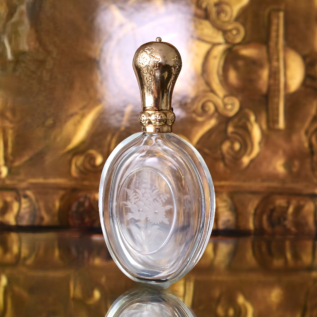 Antique 19th Century Dutch 14ct Yellow Gold And Cut Crystal ‘Lay Down’ Scent Bottle Circa 1870’s