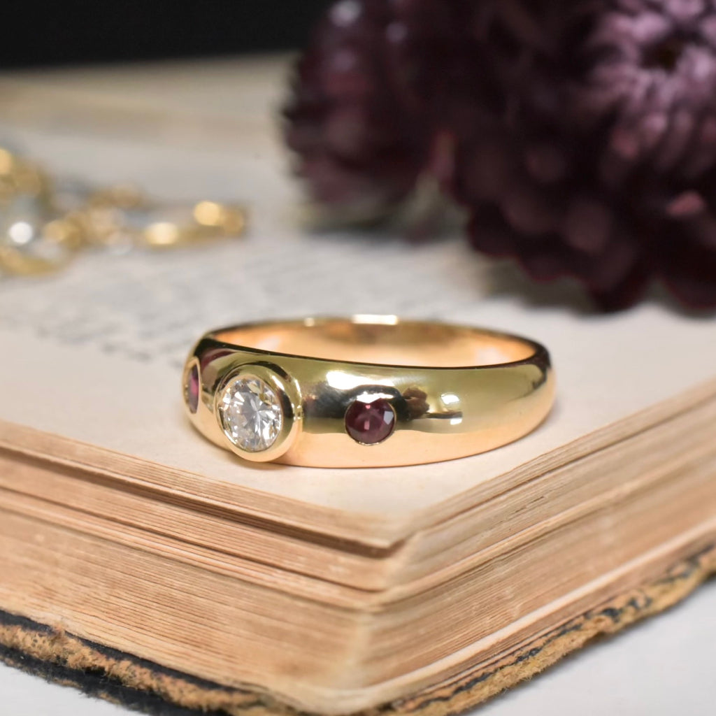 Modern 18ct Yellow Gold Diamond And Red Spinel Ring