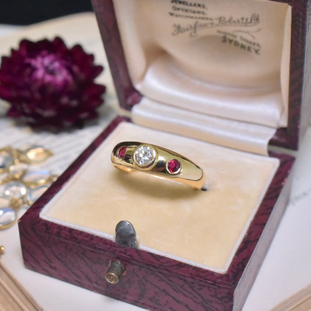 Modern 18ct Yellow Gold Diamond And Red Spinel Ring