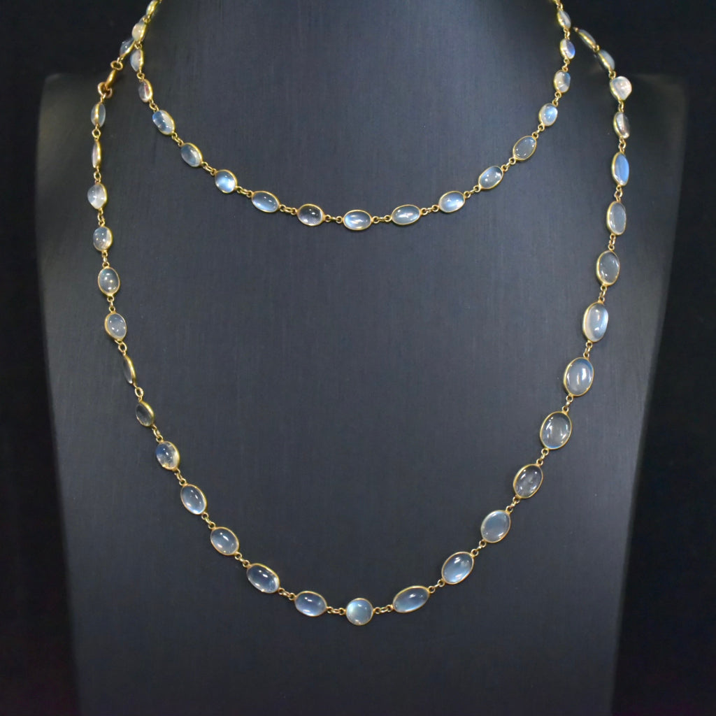 Antique Edwardian 9ct Yellow Gold And Moonstone Long Necklace 83cm Independent Valuation Included In Purchase For $4500 AUD