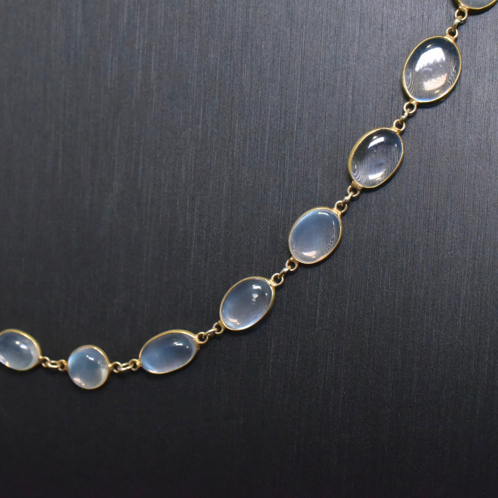 Antique Edwardian 9ct Yellow Gold And Moonstone Long Necklace 83cm Independent Valuation Included In Purchase For $4500 AUD