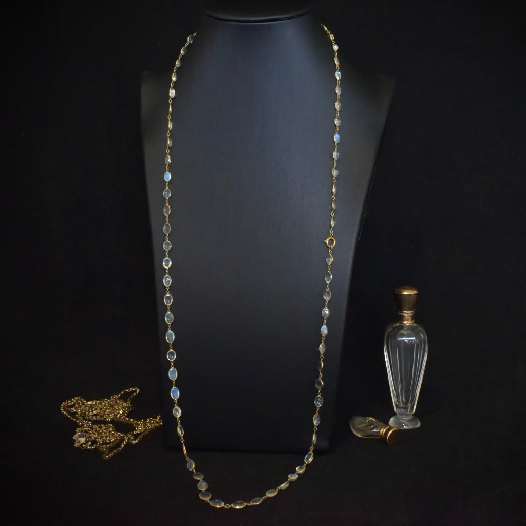 Antique Edwardian 9ct Yellow Gold And Moonstone Long Necklace 83cm Independent Valuation Included In Purchase For $4500 AUD