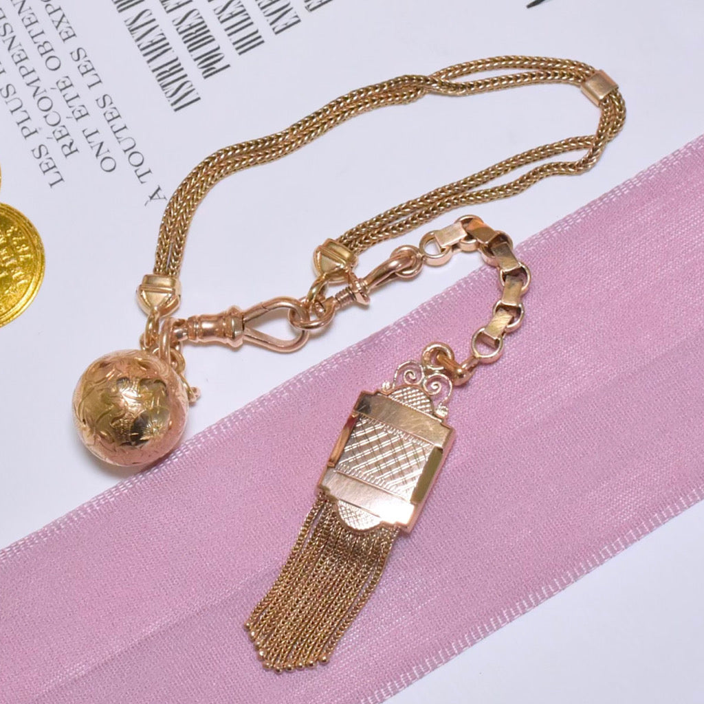 Superb Antique French 18ct Rose Gold Albertina / Leontine Watch Chain Tassel Bracelet Circa 1880-1900