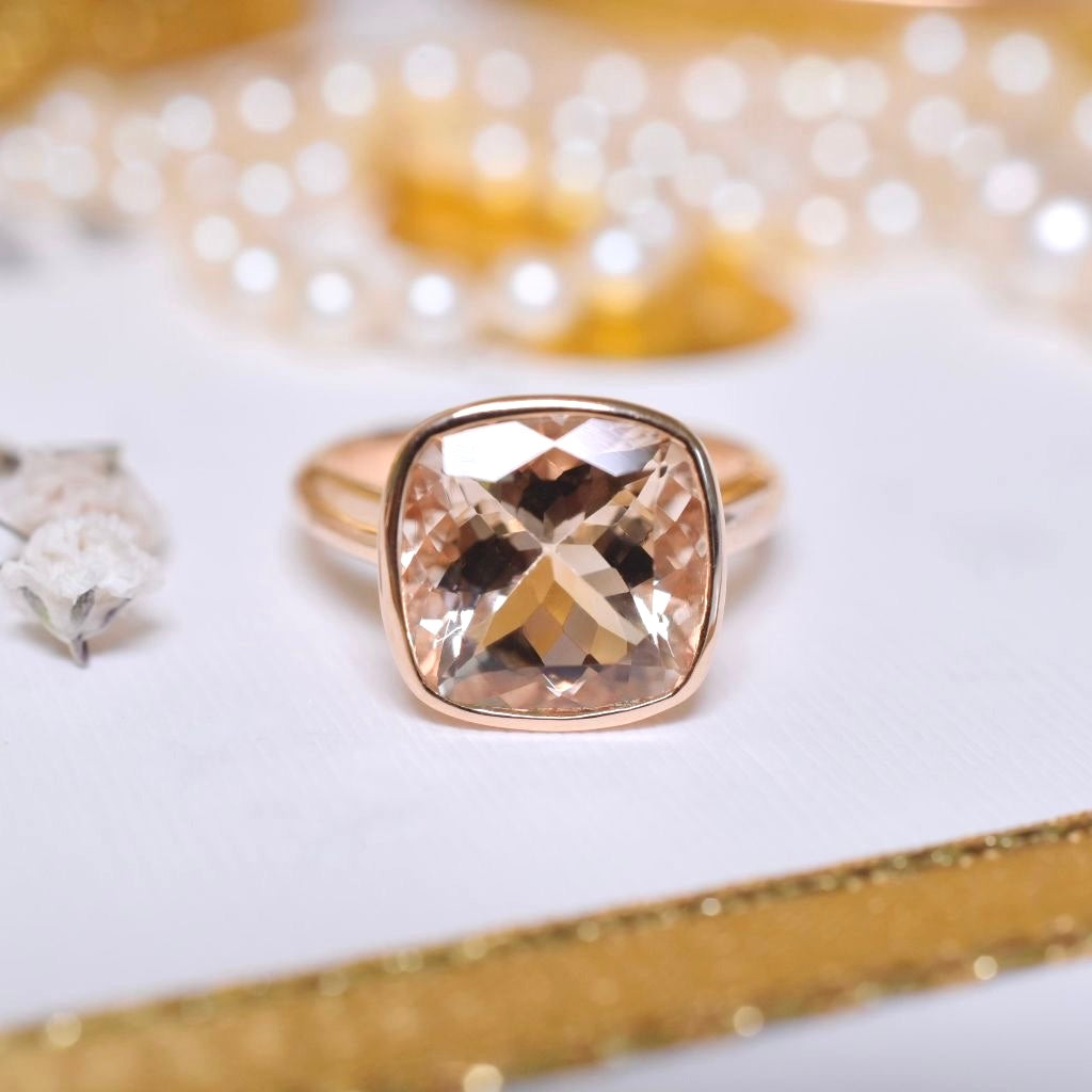 Modern 18ct Rose Gold Cushion-Cut Morganite Ring