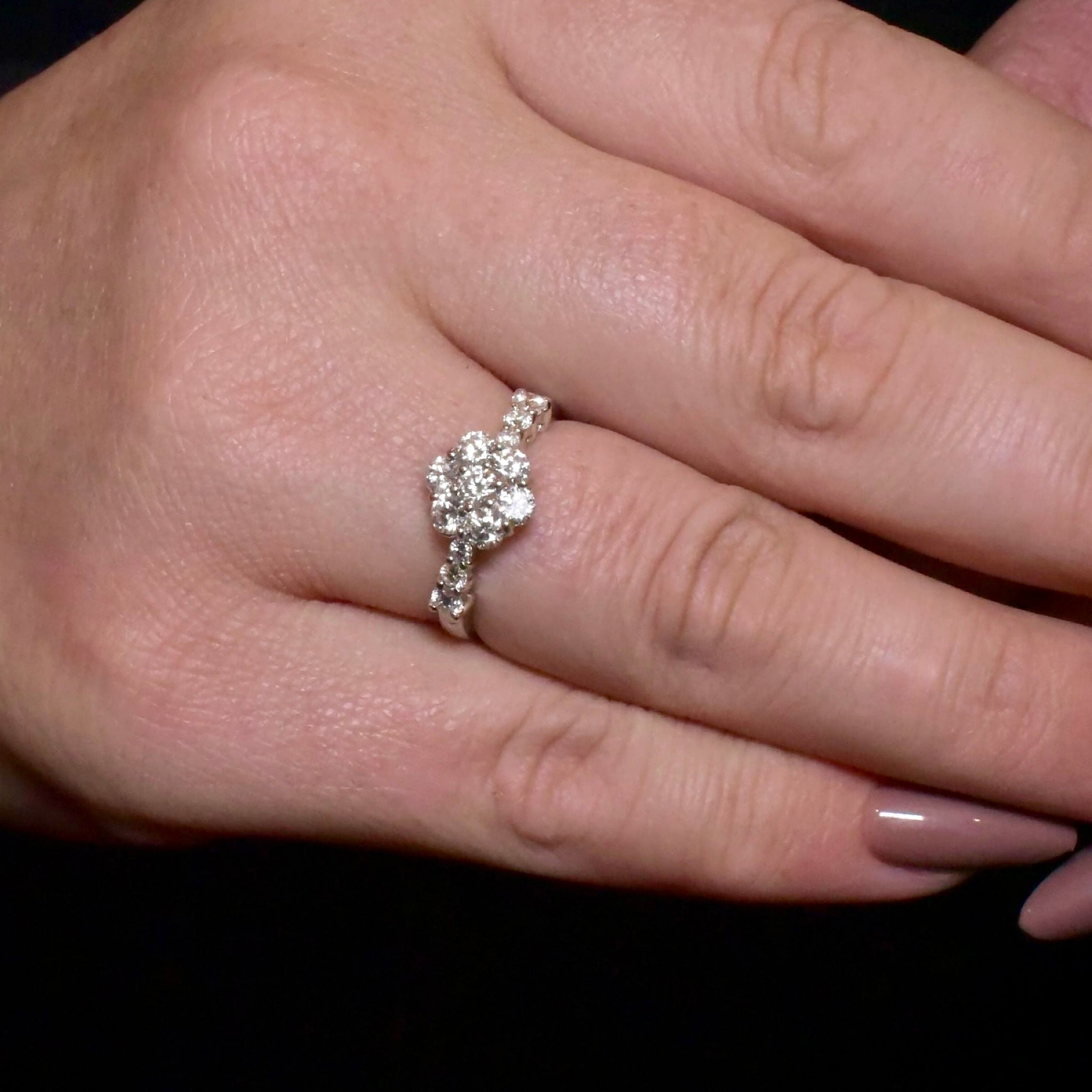 Contemporary 18ct White Gold And Diamond ‘Daisy’ Cluster Ring - 0.85ct