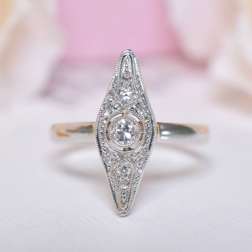 Antique Art Deco Platinum And Diamond ‘Navette’ Ring Circa 1925-30’s - William Wilkinson, London.