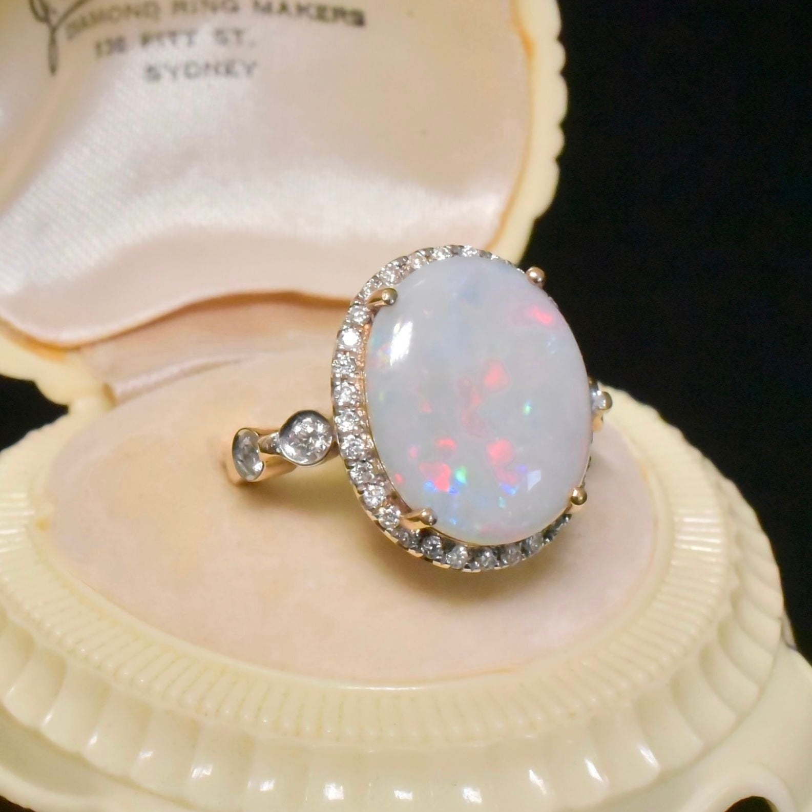 Superb 18ct Rose Gold Solid Opal And Diamond Ring