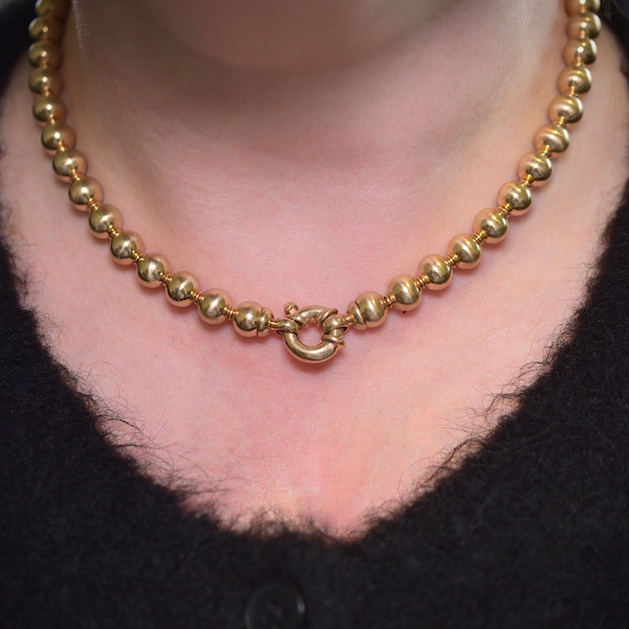 Superb Modern 9ct Yellow Gold Rondel Bead Necklace - 44 Grams