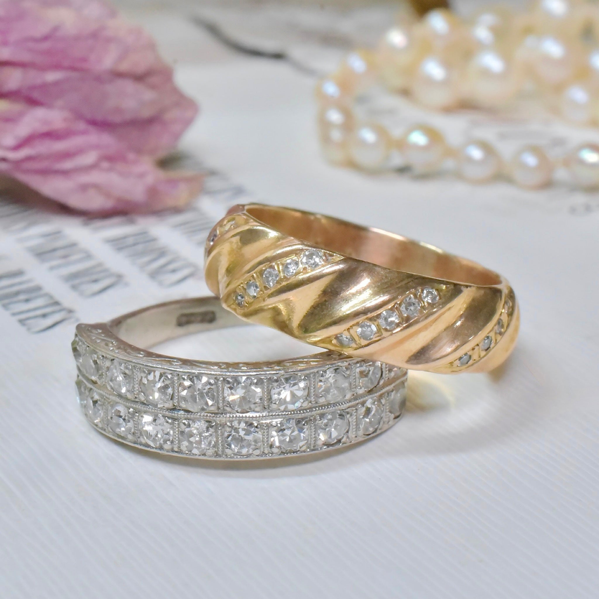 Modern 9ct Yellow Gold And Diamond Wide Band