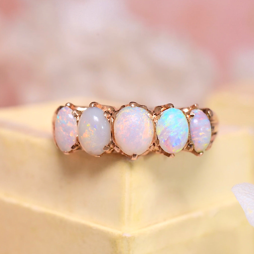 Antique Australian 15ct Rose Gold Solid Opal Half-Hoop Ring Cira 1905