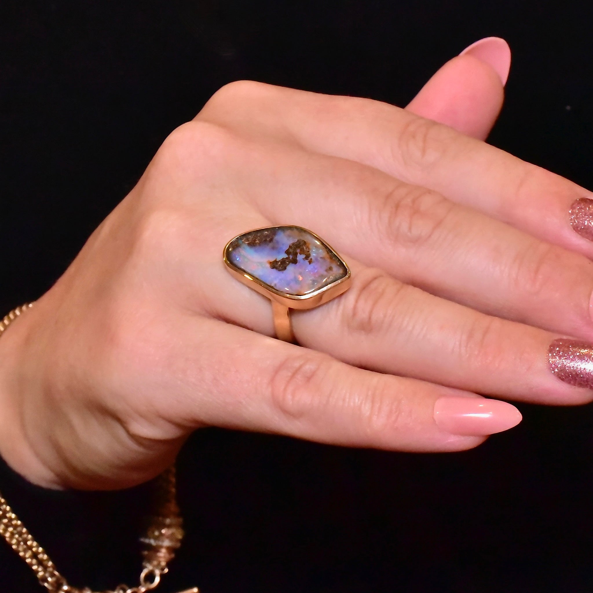 Contemporary 9ct Yellow Gold Freeform Boulder Opal Ring