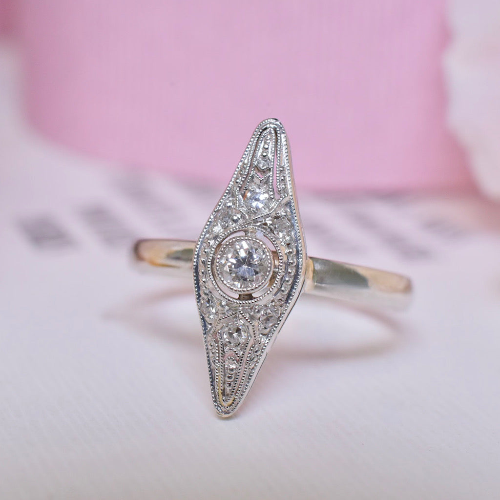 Antique Art Deco Platinum And Diamond ‘Navette’ Ring Circa 1925-30’s - William Wilkinson, London.