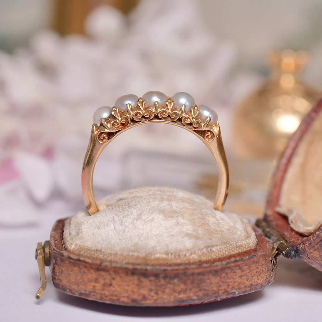 Antique Australian 18ct Yellow Gold Half Hoop Pearl Ring Circa 1910 By William Drummond