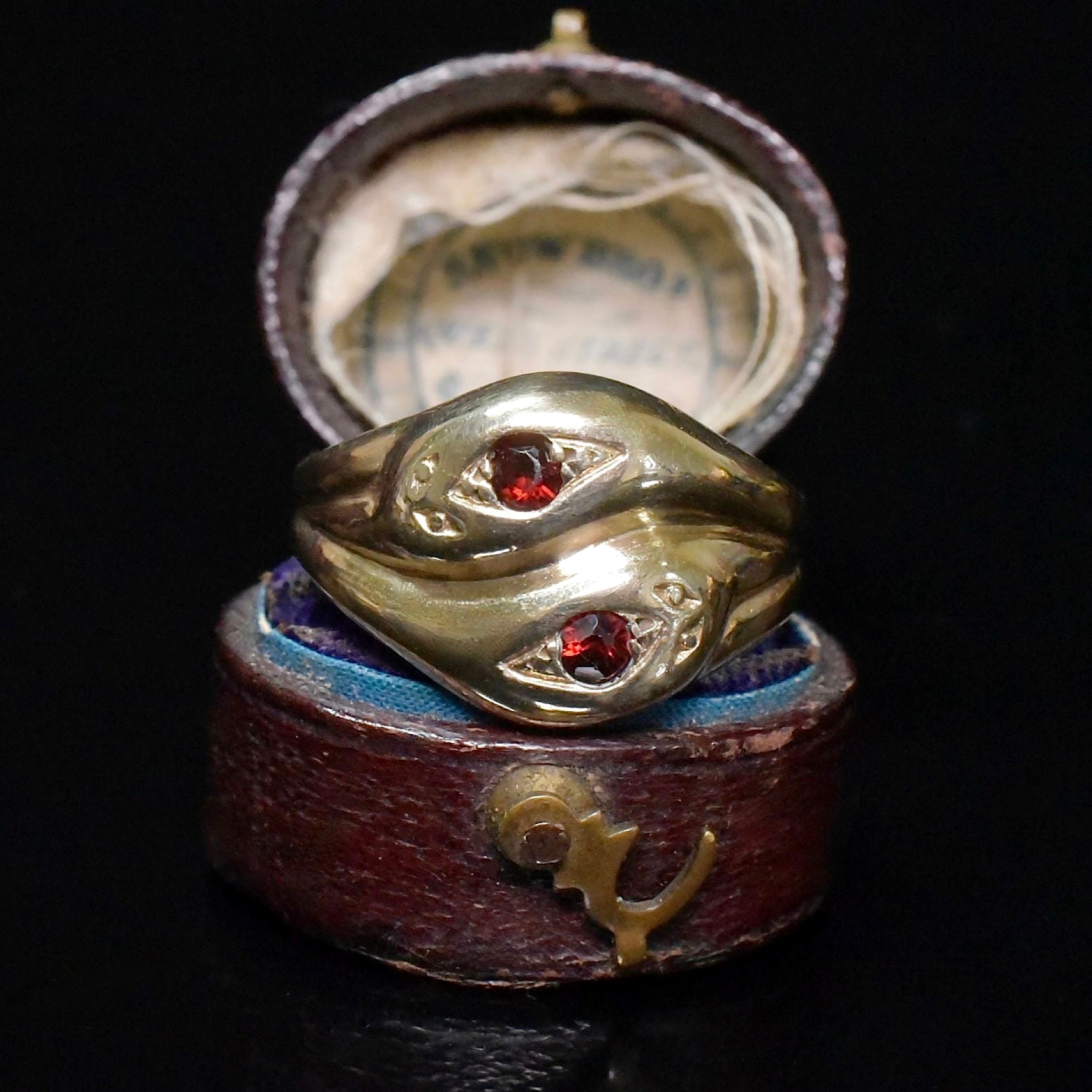 Vintage 9ct Yellow Gold And Garnet Serpent Ring - London 1979