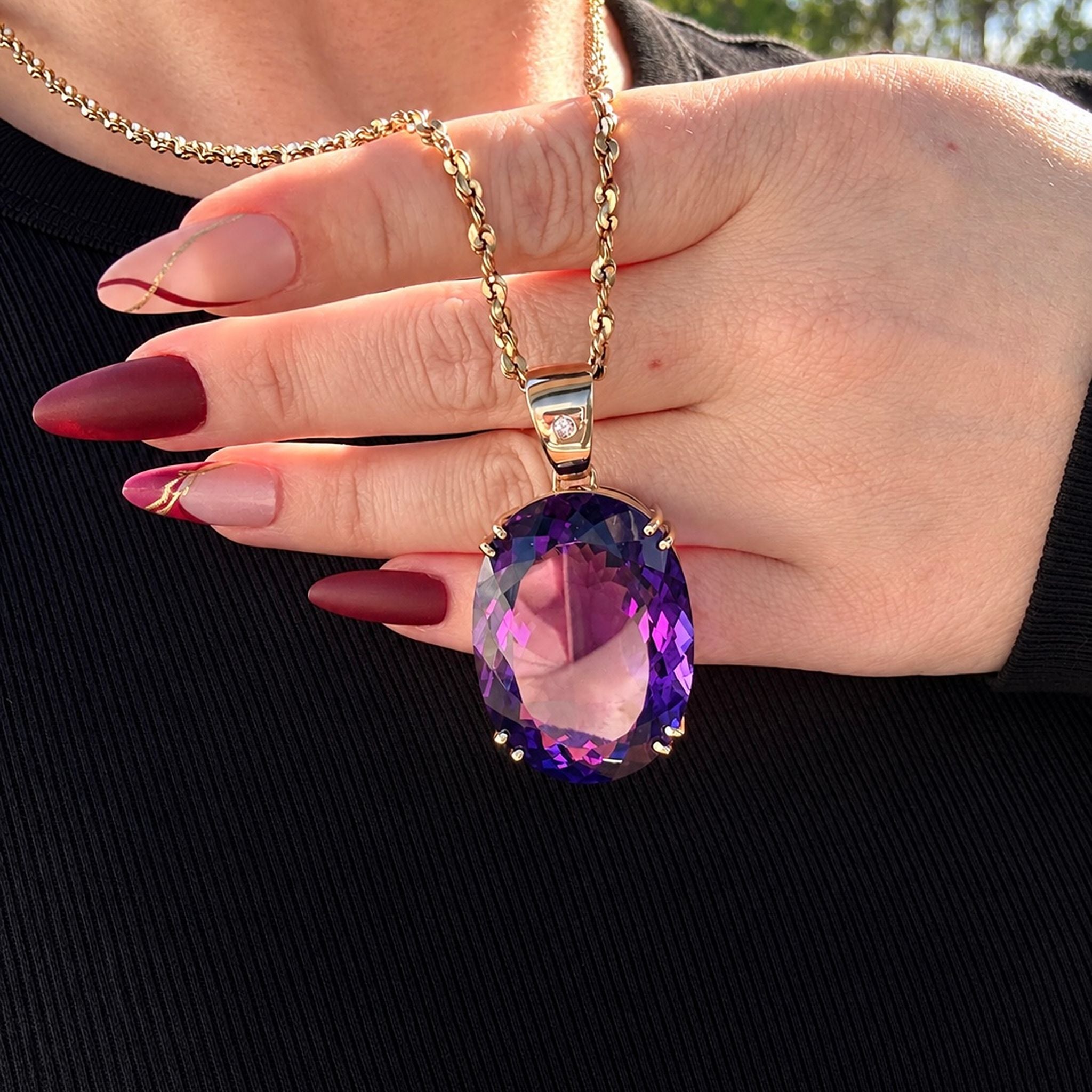 Magnificent Contemporary 9ct Yellow Gold Amethyst and Diamond Pendant Complete with An Independent Gemmological Valuation $18,500 AUD