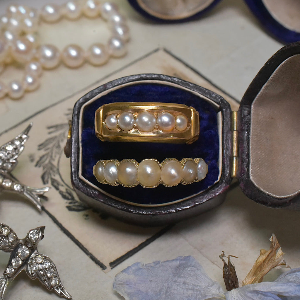 Antique Victorian 15ct Gold And Natural Half Pearl Ring - Hollis & Newman (Chester) 1883