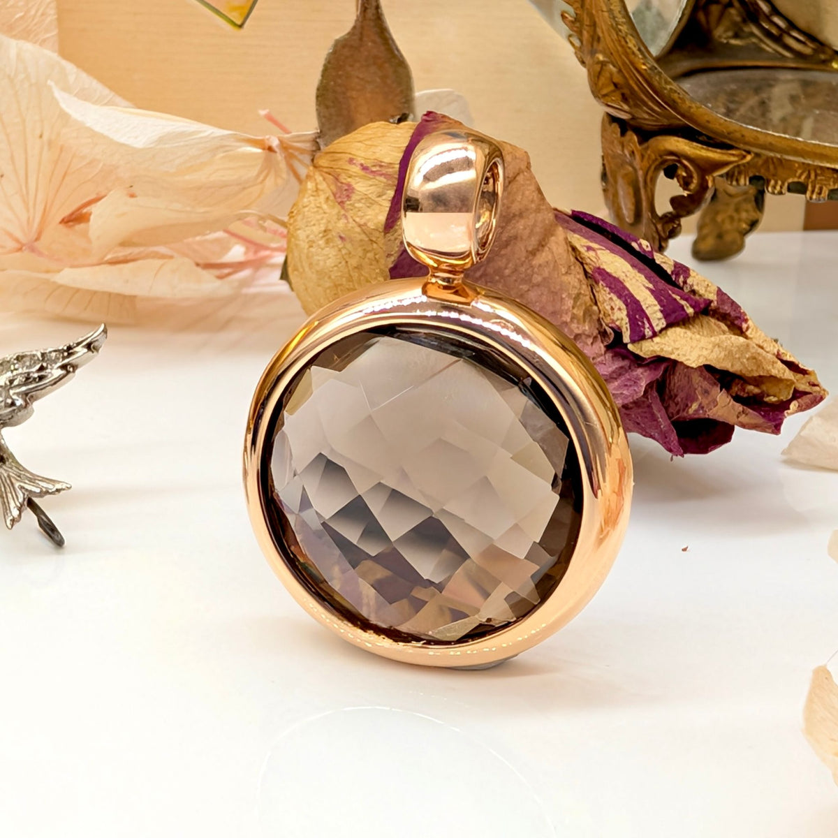Contemporary 14ct and 18ct Rose Gold Smoky Quartz Pendant Necklace