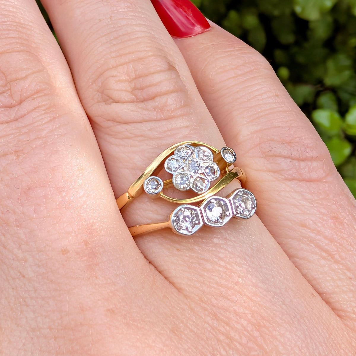 Antique 18ct Yellow Gold Diamond Trilogy Ring — TDW 0.15ct