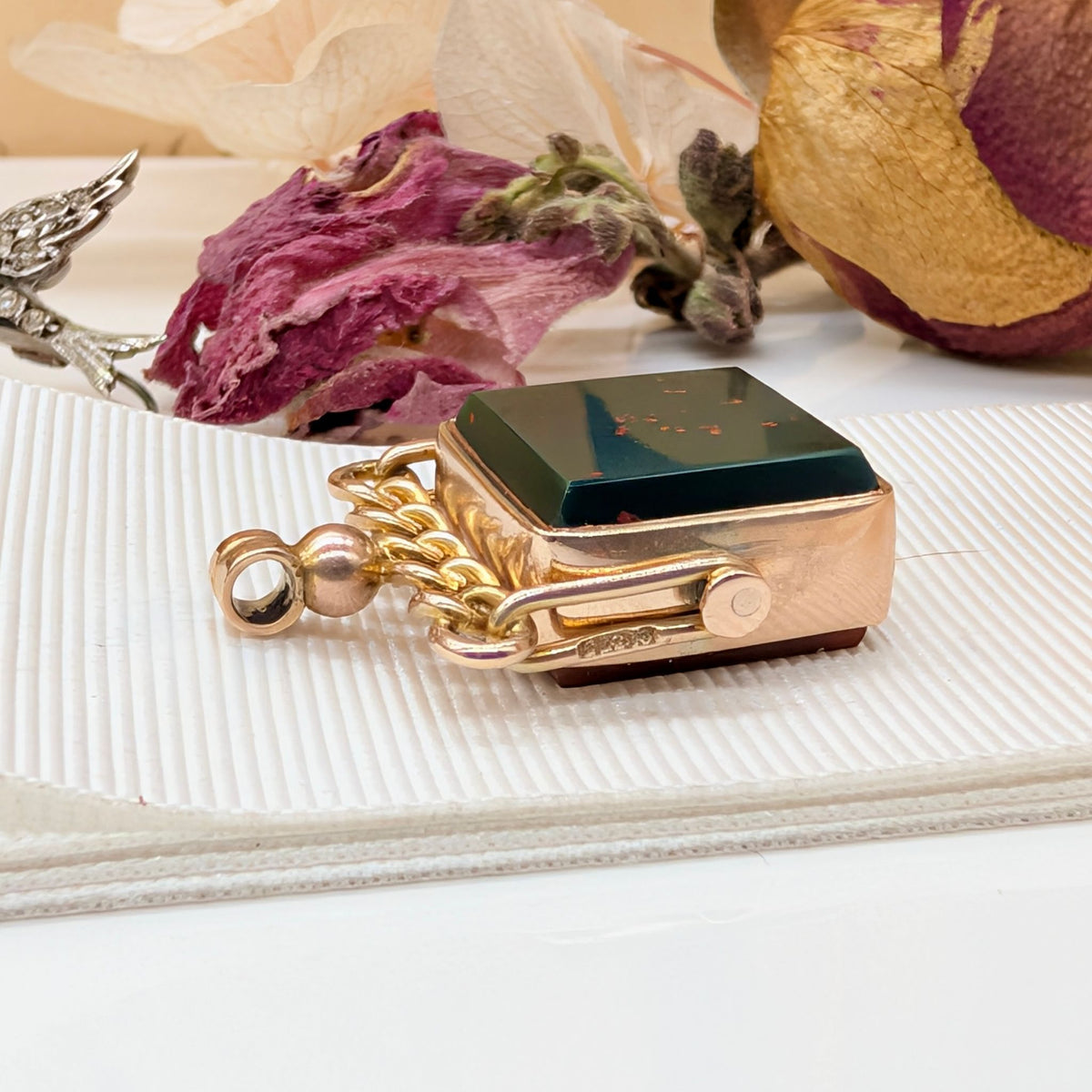 Antique Edwardian 9ct Rose Gold Bloodstone & Carnelian Spinner Fob - Edward Durban & Co., Chester 1901